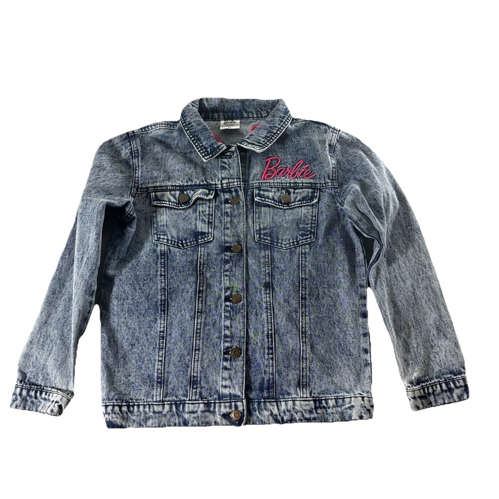 Mattel Barbie Blue Acid Wash Denim Trucker Jacket  Adult Youth XL Barbiecore Y2K